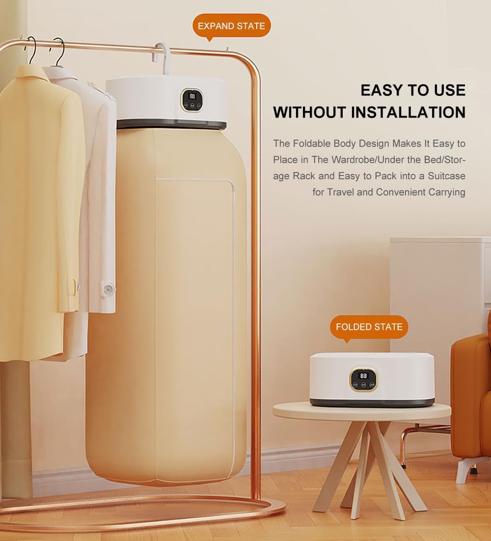 Portable Clothes Dryer - Mini Small Compact Foldable Quiet Fast-Drying Electric Machine with Adjustable Timer & UV Hygiene for Travel,RV, Home,Apartment - Image 2