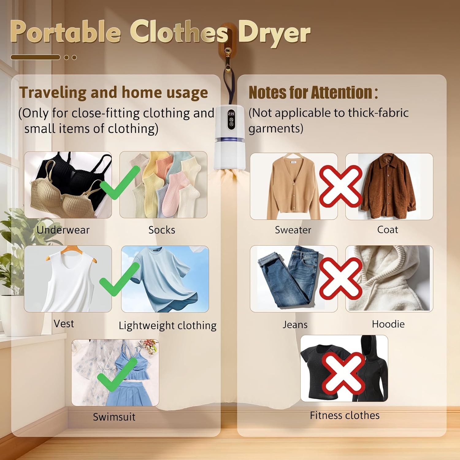 Mini Portable Clothes Dryer, Travel Clothes Dryer with Drying Bag, Mini Dryer for Clothes, Portable Clothes Dryer for Travel, For Apartment, Dorms, RVs, Camping, Quick-Dry Clothes Essentials - Image 2