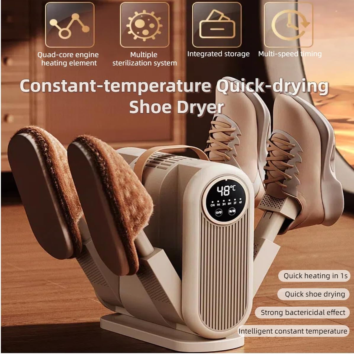 Shoe Dryer with 360°Heat Blower,Dries 4 Shoes at Once and Odor Removal for Sneaker,Boots,Gloves,and Hats,360min Timer - Image 2